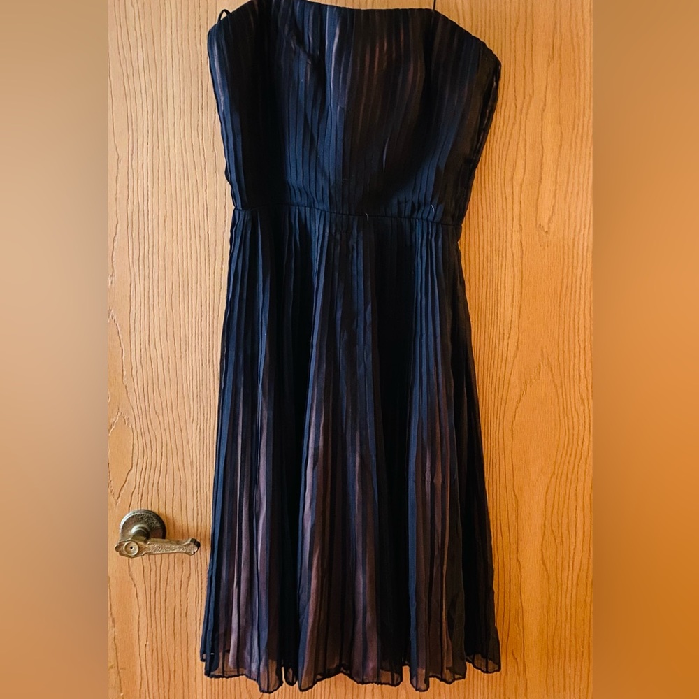 Black Sheer Pink Shadow Pleated Strapless Cocktail Dress, Mary Hartline
